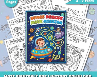 Space Maze Activity Sheets for Kids Ages 3-7 (Digital Download)