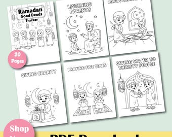 Ramadan Good Deeds Tracker Coloring Pages for Kids, 20 Page Islamic Activity Book PDF