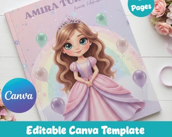 Princess Birthday Magazine Template Editable in Canva for Girls
