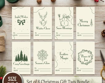 Printable Christmas Gift Tags Bundle | Green & White Holiday Tag Set | Instant Download PDF