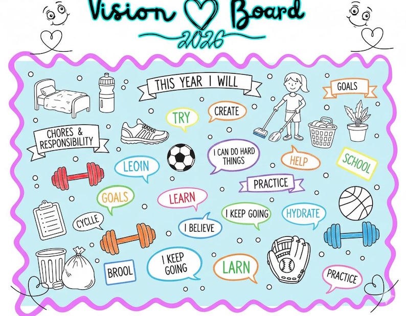 2026 Kids Vision Board Kit Printable | Goal Setting & Growth Mindset ...