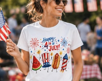 Cute Patriotic Doodle PNG, Fourth of July Watermelon Hot Dog Firework Design, USA Independence Day Sublimation PNG, Retro Americana
