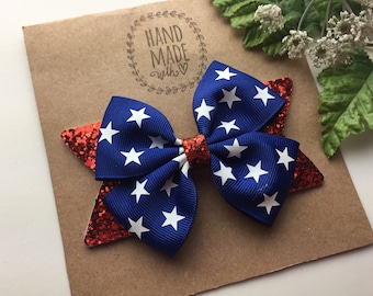 4th of July White Hair Bow