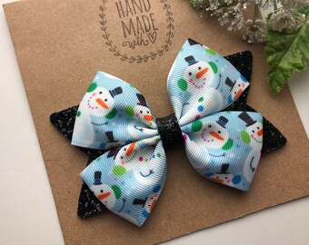 Winter Bow Ties Snowman Bows READY to SHIP Christmas Hair Bow Set Bow Tie SMALL Set of 6