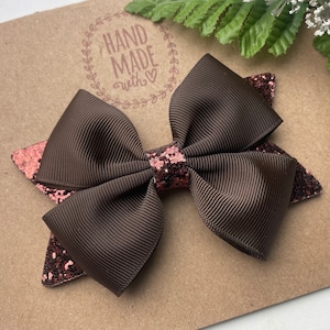 Brown Hair Bow , Glitter Brown Hair Bow , Fall Hair Bow ,  Hair Bows for Girls , Brown Hair Clip , 4 Inch Brown Hair