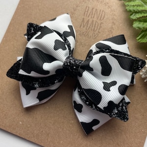 Cow Hair Bow , 3.5” or 4.5” glitter stacked Cow Hair Bow ,  Hair Bow  , Glitter  Hair Bow Clip , Cow Hair Clip