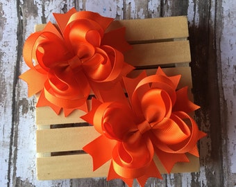 Orange Boutique Pigtail Hair Bows for Girls , Set of Two School Hair Bows for Girls