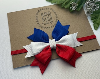 First 4th of July Baby Headband  Red White and Blue Baby Bow