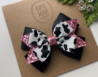 Pink Cow 3.5” Hair Bow Clip  , Cowgirl Hair Clip , Hair Accessories for Girls