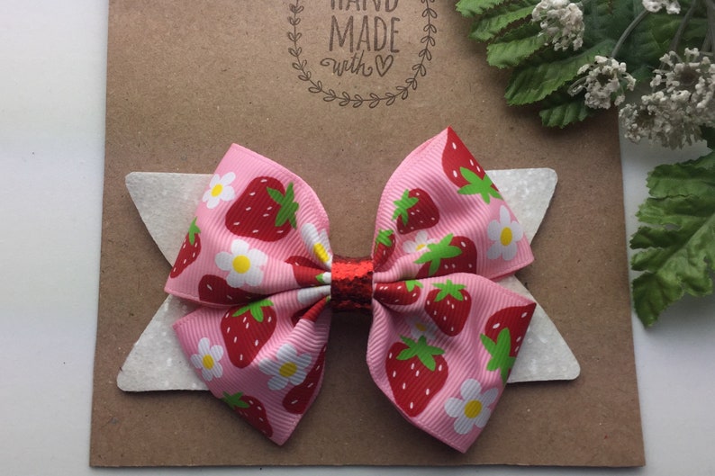 Strawberry Hair Bow Clip Strawberry Bow Spring Bow Etsy
