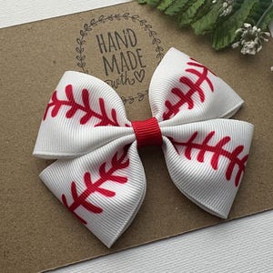 Large Baseball Hair Bow , 5”  Baseball Hair Bow, Baseball Stitch Hair Clip , Glitter Hair Bow , Red  and White Baseball Bow