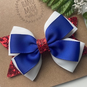 Red White and Blue Hair Bow ,  4th of July Hair Bow , School Spirit Hair Bow, Memorial Day Hair Bow , Patriotic Hair Bow Clip