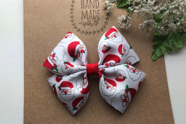 3\u201d or 4\u201d Christmas Hair Bow Cute Hair Bow Santa Hair Clip for Girls Santa Hair Bow Red White and Green Christmas Hair Bow