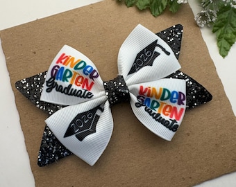 Kindergarten Graduation Hair Bow ,  2026 Kindergarten Graduate , 4” Glitter Printed Hair Clip , Kindergarten Hair Bow , School Bow
