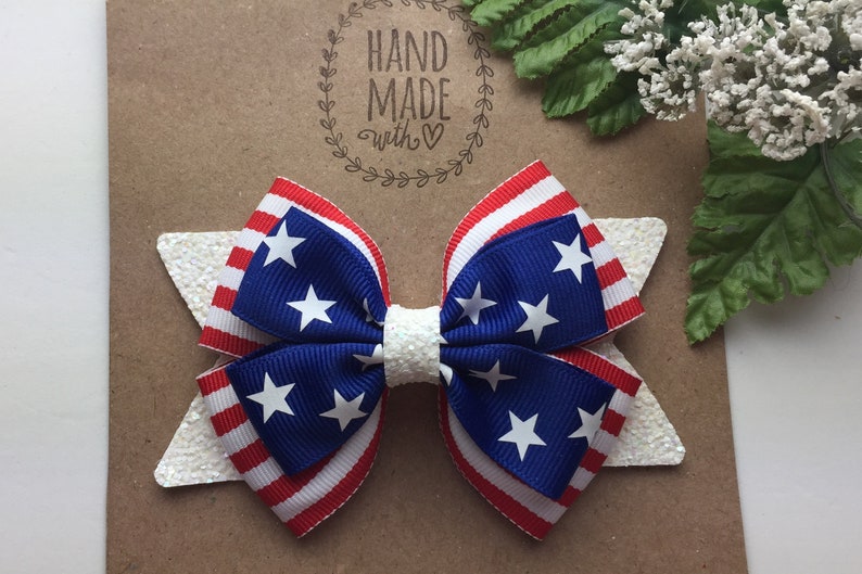 4th of July Hair Bow Fourth of July Hair Bow 4 Inch Stars and Stripes Hair Bow Patriotic Red White and Blue Hair Bow