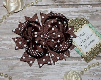 Brown Hair Bow, Brown swiss dot, Brown Bow, Brown Hair Clip, Brown hairbow, Brown boutique hair bow
