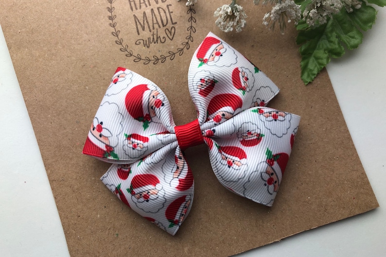3\u201d or 4\u201d Christmas Hair Bow Cute Hair Bow Santa Hair Clip for Girls Santa Hair Bow Red White and Green Christmas Hair Bow