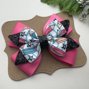Pink First Day of School Hair Bow – 4.5” Back to School Pencil and Glitter Hair Accessory for Girls