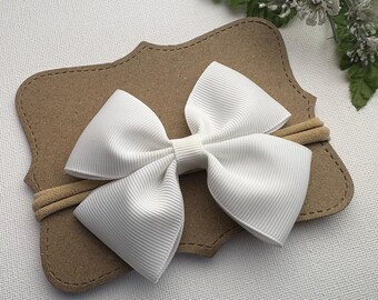 Bandeau bébé blanc à nœud, bandeau bébé baptiste, nœud pour cheveux de bébé de 7,5 cm sur bandeau en nylon doux, autres couleurs disponibles
