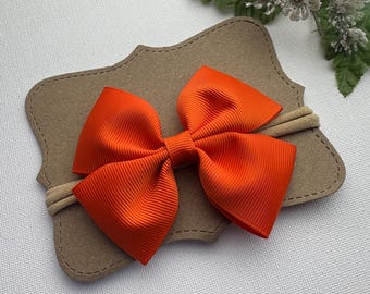 Bandeau bébé orange, nœud papillon pour nouveau-né, 7,6 cm (3 pouces) sur bandeau en nylon doux, autres couleurs disponibles