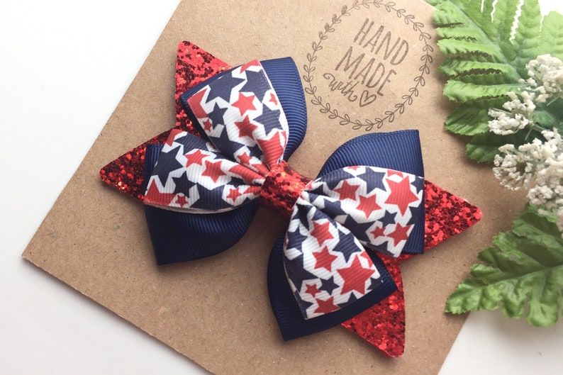 Stars 4th of July Hair Bow Memorial Day Hair Bow Red White Etsy