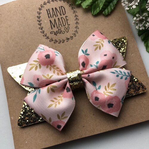 Pink and Gold Flower Hair Bow Pink Flower Hair Bow Summer Etsy