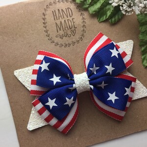 4th of July Hair Bow , Patriotic Red White and Blue Hair Bow ,  4 Inch Stars and Stripes Hair Bow ,   Fourth of July Hair Bow