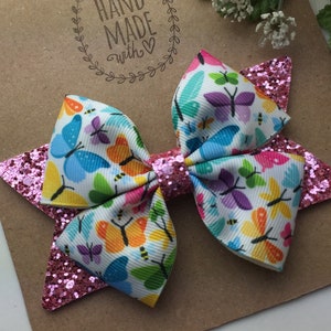 Butterfly Hair Bow – Pink Glitter Bow | Colorful Spring Hair Accessory for Girls