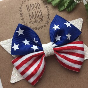 Fourth of July Hair Bow , Red White and Blue Patriotic Hair Bow ,  American Flag Hair Bow ,  4 Inch Stars & Stripe Bow , 4th of July  Bow