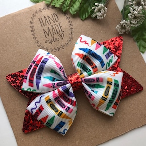 Back to School Crayon Hair Bow – 4” Glitter Hair Accessory for Girls