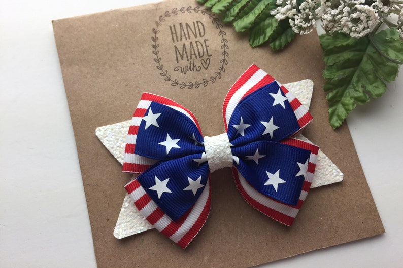 4th of July Hair Bow Fourth of July Hair Bow 4 Inch Stars and Stripes Hair Bow Patriotic Red White and Blue Hair Bow