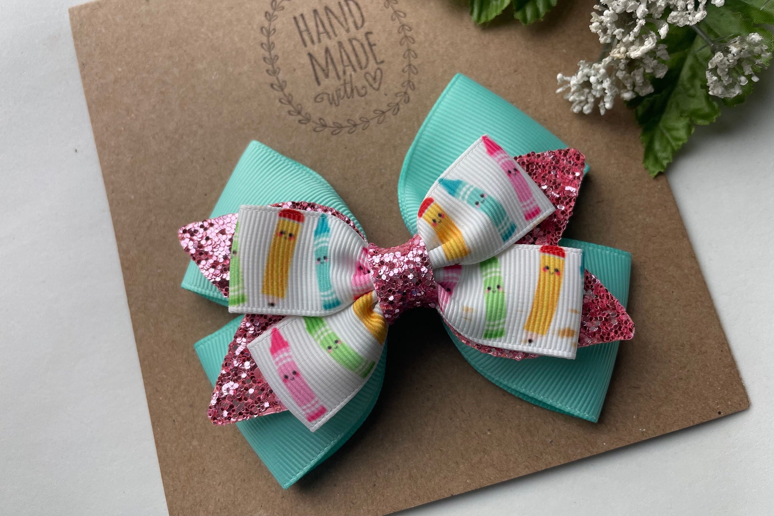 School Hair Bow Crayon Hair Clip Pencil Hair Bow Bows Etsy