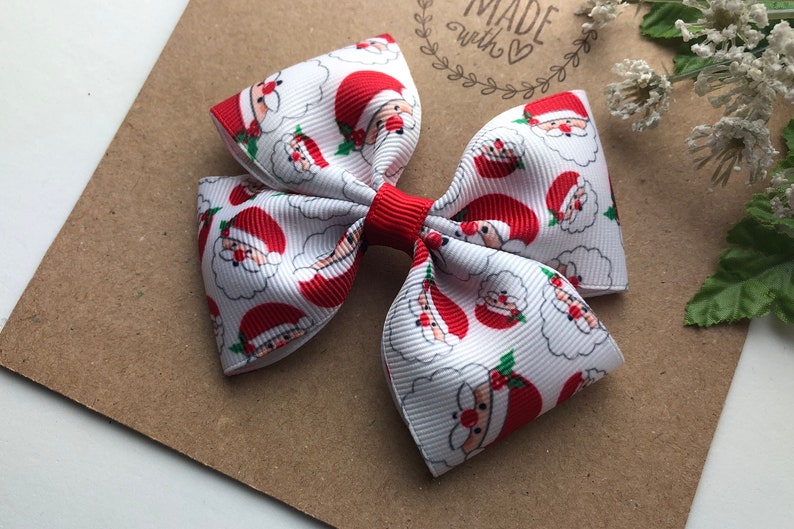 3\u201d or 4\u201d Christmas Hair Bow Cute Hair Bow Santa Hair Clip for Girls Santa Hair Bow Red White and Green Christmas Hair Bow