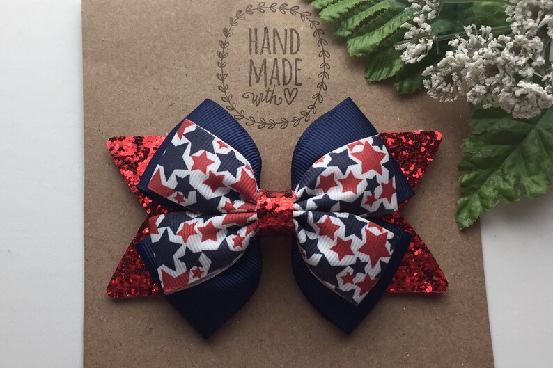 Stars 4th of July Hair Bow Memorial Day Hair Bow Red White Etsy