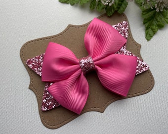 Bubblegum Pink Hair Bow  , Girls Hair Accessories,  4” Stacked  Hair Clip