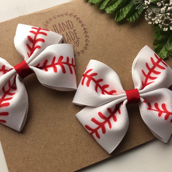 Baseball Pigtail Hair Bows  , Set of Two 3 Inch  Hair  Bows  , Piggies Hair  Bows , Baseball  Hair Bows , Baseball Bows