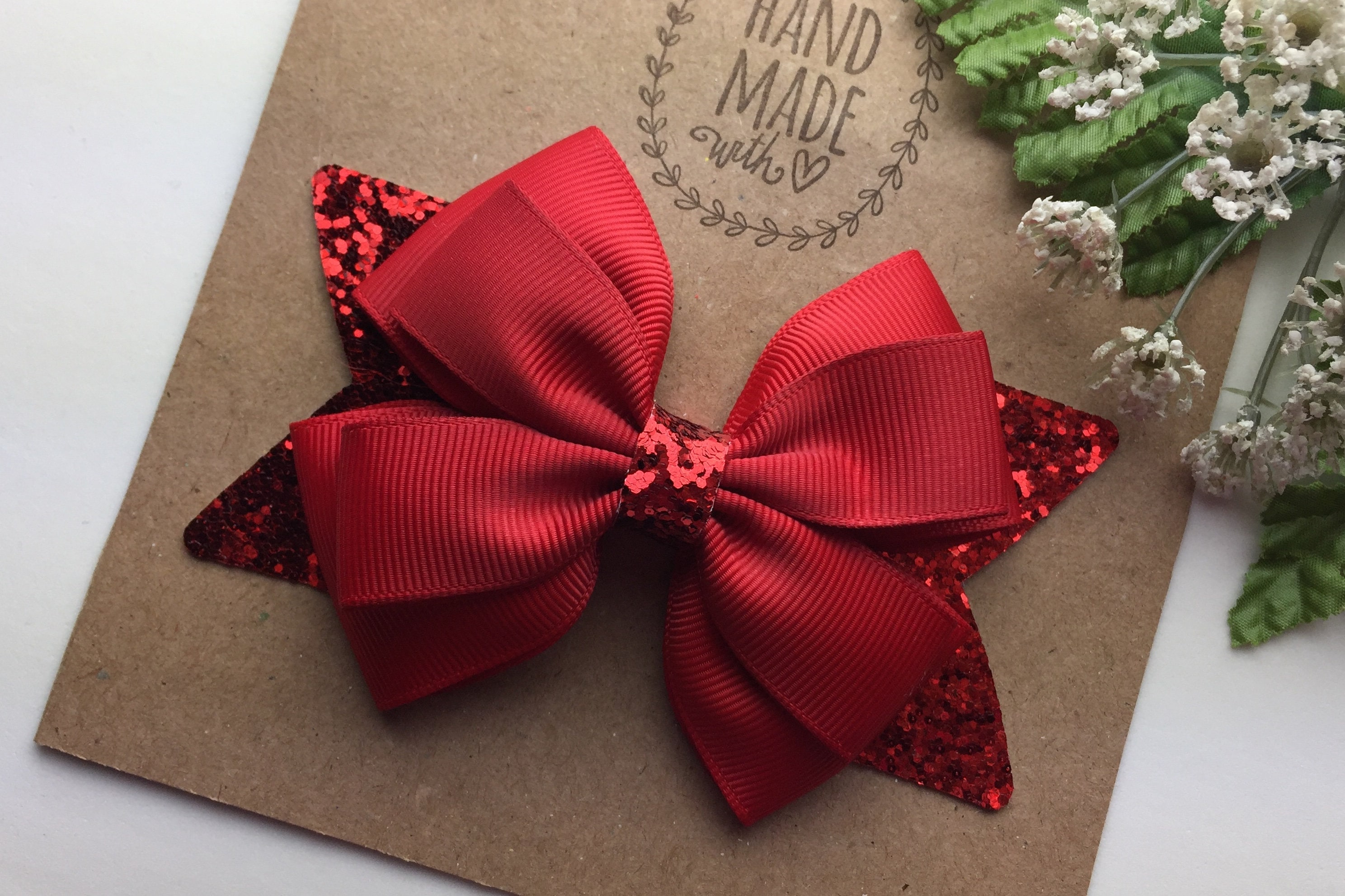 Red Glitter 4 Inch Hair Bow Clip For Girls Memorial Day Hair Etsy