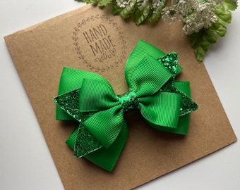 Emerald Green Glitter Hair Bow, Alligator Clip