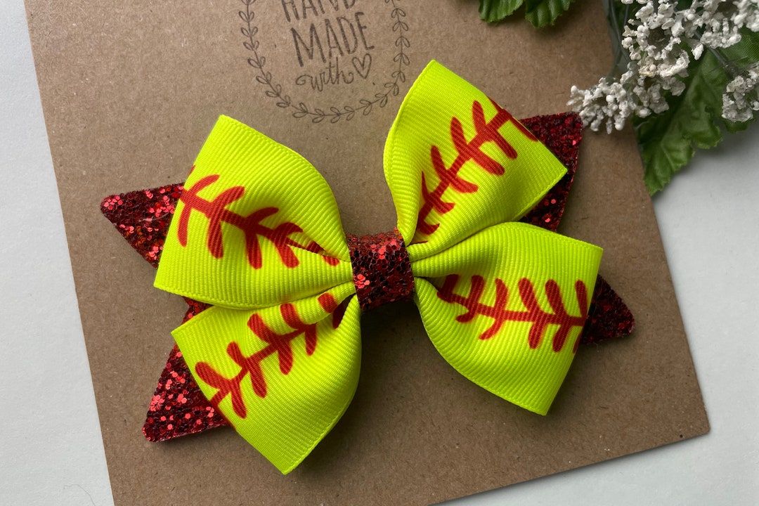 Softball Hair Bow Glitter Softball Hair Clip Softball Hair Etsy