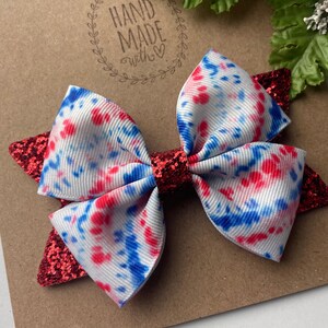 Red, White, and Blue Tie Dye Hair Bow | Patriotic 4-Inch Hair Bow Clip