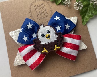 July 4th Hair Bow American Eagle Stars and Stripes Red White and Blue Hair Bow