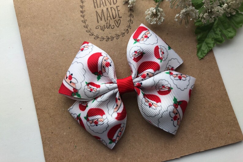 3\u201d or 4\u201d Christmas Hair Bow Cute Hair Bow Santa Hair Clip for Girls Santa Hair Bow Red White and Green Christmas Hair Bow