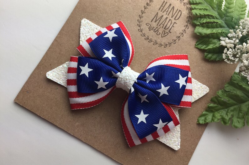 4th of July Hair Bow Fourth of July Hair Bow 4 Inch Stars and Stripes Hair Bow Patriotic Red White and Blue Hair Bow