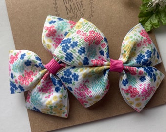 Spring Easter Flower Pigtail Hair Bows Set of Two 3” Grosgrain Pigtail Hair Clips