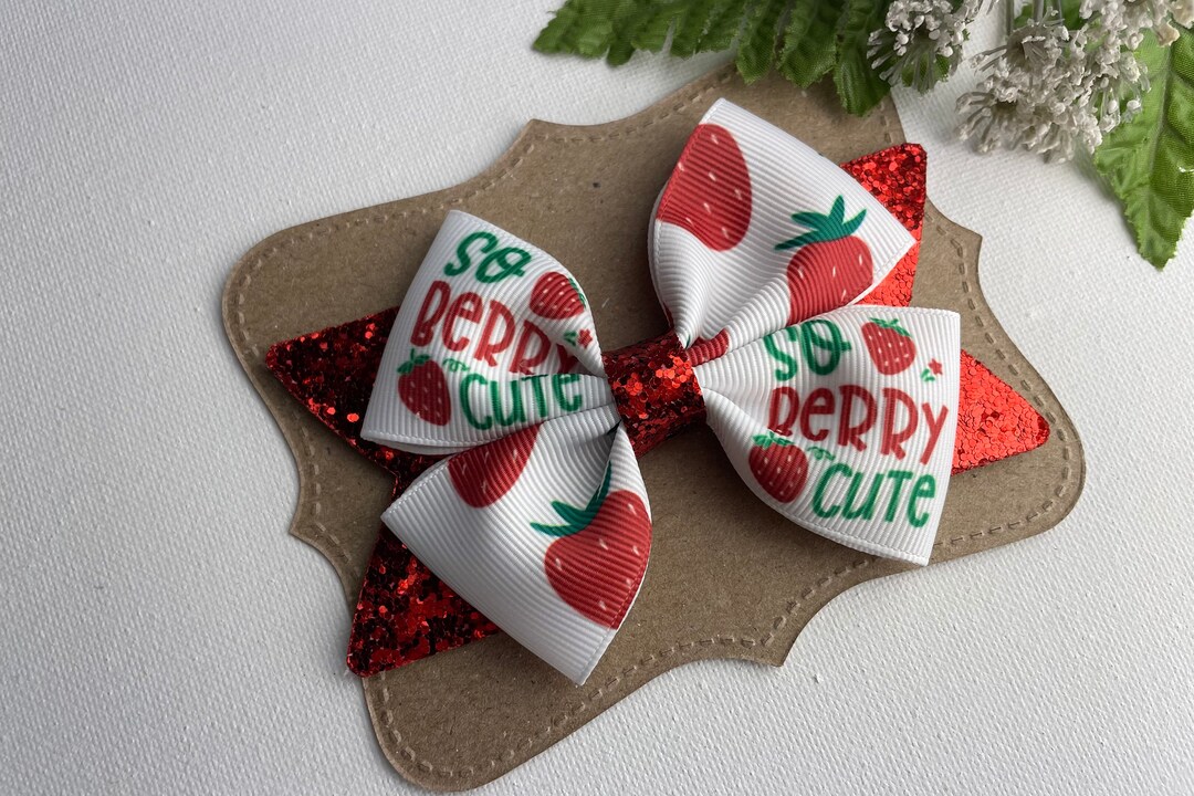 Strawberry Hair Bow For Girls, Berry First Birthday Outfit Accessories...