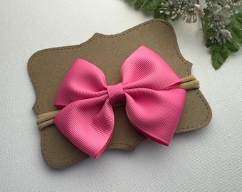 Nœud papillon rose bonbon pour bébé, bandeau rose pour bébé, nœud papillon de 7,5 cm sur bandeau en nylon doux, autres couleurs disponibles
