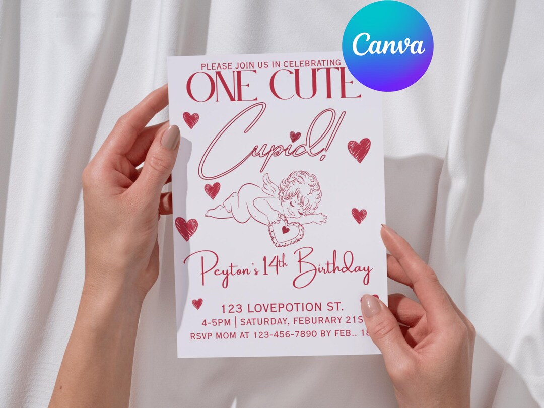 Cupid Birthday Party Invitation | Editable Canva Template ...