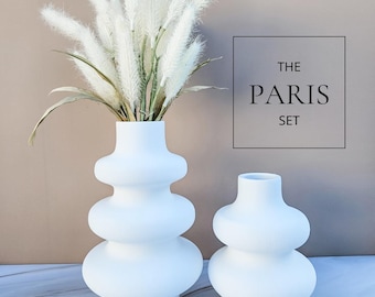 Matwitte 3D-geprinte vazenset: modern sculpturaal huisdecor | De set van Parijs