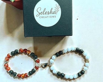 Partner Bracelet Set - Personalized Heart Magnetic Bracelet - Made of Lava Stone - Bracelets for Couples - Handmade Gift for Him & Her
