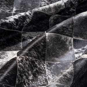 Luxury Cowhide Patchwork Rug | Black & White Hair-on Hide Carpet | Designer Area Rug Custom Sizes Available